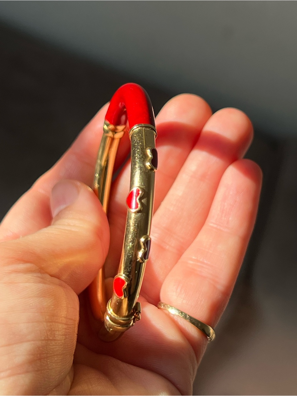 14k Gold and Red Heart Bangle Bracelet - Women's Jewelry - Picture 5 of 14
